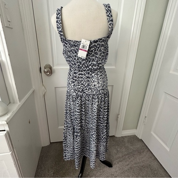 NWT MICHAEL KORS Belted Midi Dress Tiered Sleeveless Blue White Navy Size XXS - Picture 4 of 8